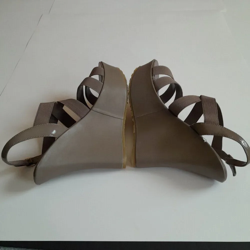 Charles by Charles David Brown Stretch Wedge Sandals Size10